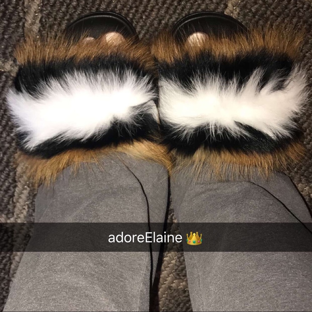 Relaxed Fox Raccoon Fur Slides